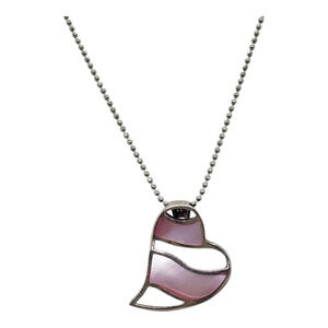 Sterling Silver 925 Pink Mother of Pearl Inlay Heart Pendant Necklace Ball Chain